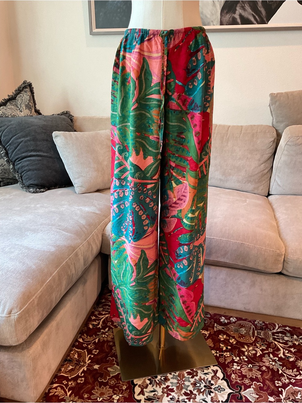 Tropical Print Wide Leg Pants - Multicolor